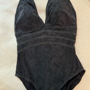 STUNNING one piece suit with matching swim skirt, size large, unique & sexy. 😉